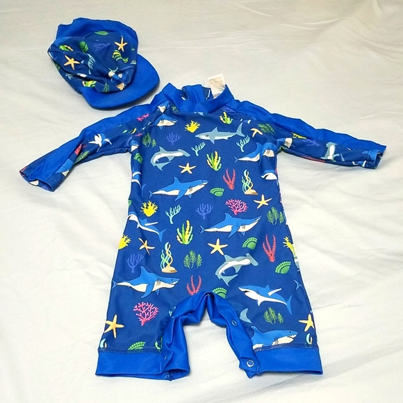 Other - onepiece baby rashguard with hat 12-18 mos